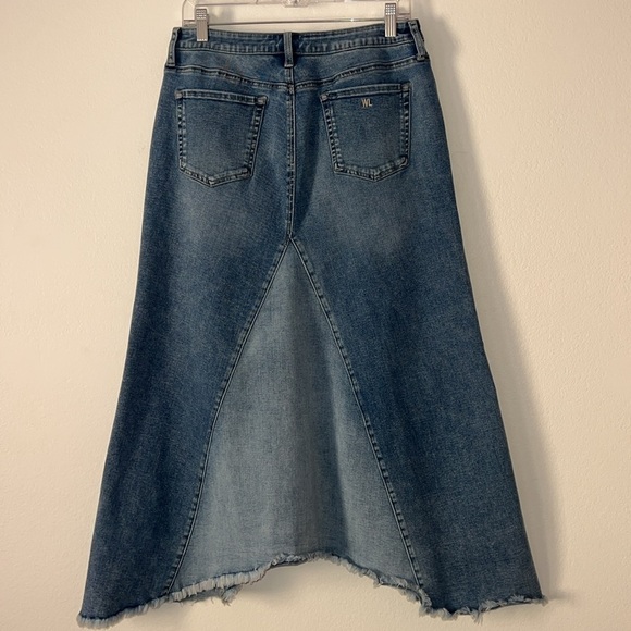 Wash Lab Pieced Denim Midi Asymmetrical Two Toned Skirt Size 30 Two Tone Sky - Picture 7 of 11